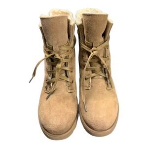 Bearpaw Krista Youth Boots Tan Suede Wool Lined Lace Up Size 4 EU 34